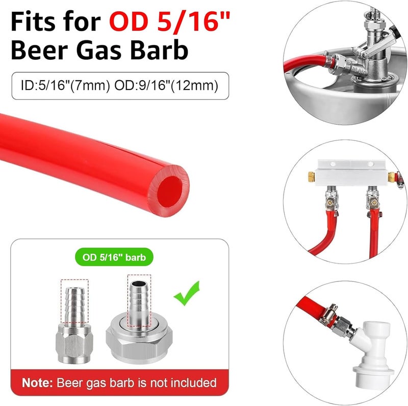 WELLBOM 10FT Kegerator Beer Co2 Gas Dual Lines Kit, ID 3/16" Keg Beer Lines Tubing & ID 5/16'' Co2 Gas Hose Food-Grade PVC Tubing Keg Faucet Tube with 6Pcs Hose Clamps for Homebrew - Image 5